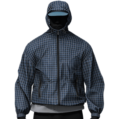 Navy Check Raincoat with Cap
